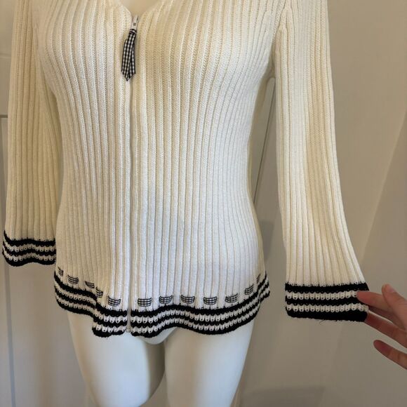 First Issue Liz Claiborne Size Medium Ribbed Gingham Ribbon Preppy Cardigan - Picture 4 of 7